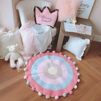 plush polar fleece baby playmat pom pom rainbow carpet girl princess room decor floor mat baby play game mat gifts for baby