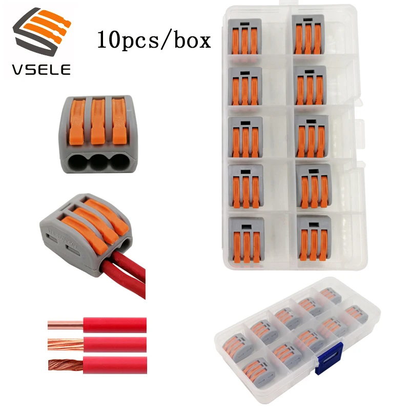10 шт./лот VSE 413A разъемы для тонких и твердых проводов 3p Тип штекера пружинный зажим