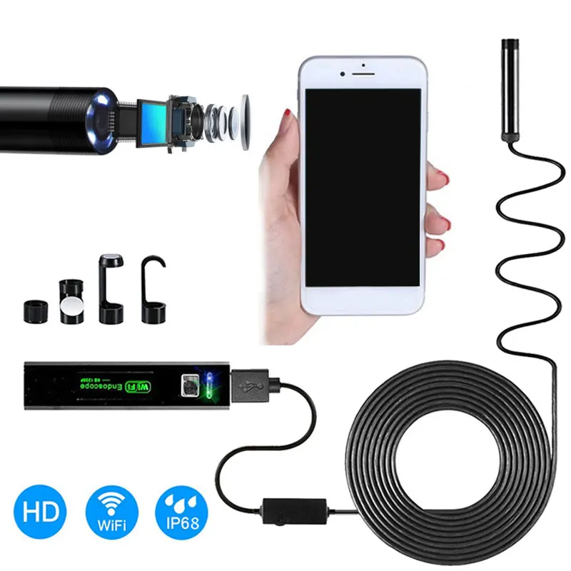Gizcam 1200 P WI FI Водонепроницаемый эндоскопа Камера 8 мм мягкий кабель 2 млн Пиксели