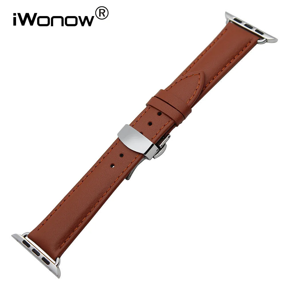 Ремешок из натуральной кожи для iWatch Apple Watch 38 мм 42 браслет с пряжкой-бабочкой