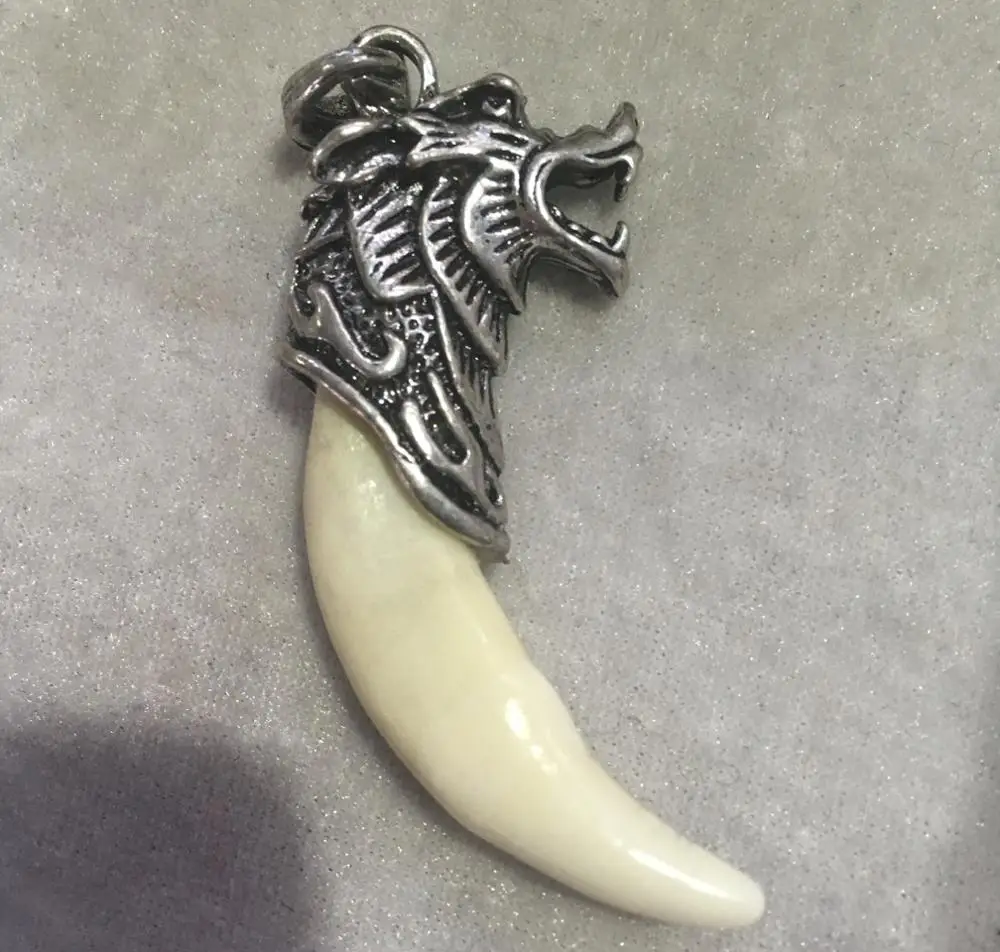 Бесплатная доставка китайский античный кабан зуб дикий свинья серебряный дракон