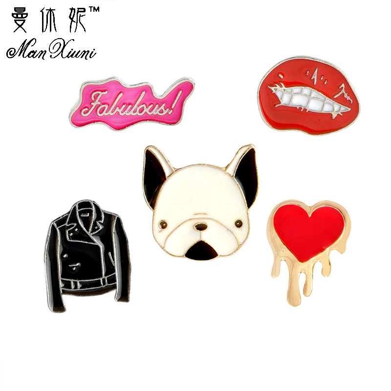 Manxiuni 5 шт./компл. ПУ куртка красная губа сердце Французский бульдог брошки