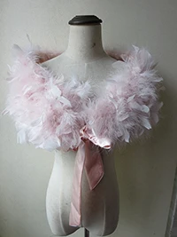 Pink Feather Меховая шаль из страусиных перьев для женщин, рождественский подарок, накидки для невесты, свадебной вечеринки с лентой - Цвет: Pink Feather