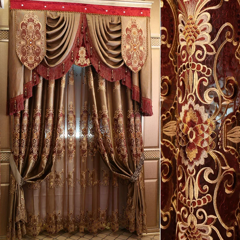 

Custom curtains new European simple high-quality luxury water soluble embroidery living room cloth curtain valance E807