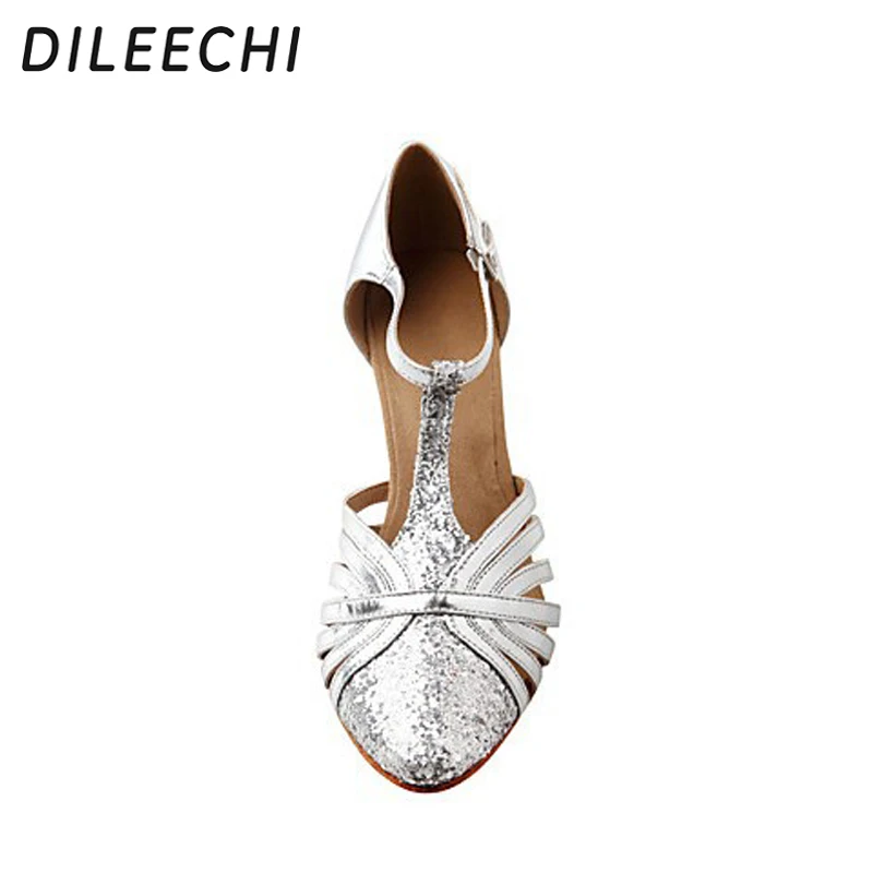 Обувь для бальных танцев DILEECHI серебристая блестящая из кожзаменителя Латинская