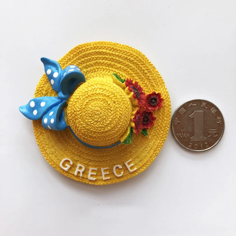 Refrigerator magnetic paste simulation straw hat sun resin magnet refrigerator decoration | Fridge Magnets