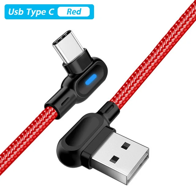 Red Usb Type C 0,25 м 1 м 2 м 90 градусов mi cro Usb type C Быстрая зарядка светодиодный кабель Usb Tipo C для Xiaomi mi 9 Pro samsung Galaxy Note 10 Cabos - Цвет: Red Usb Type C