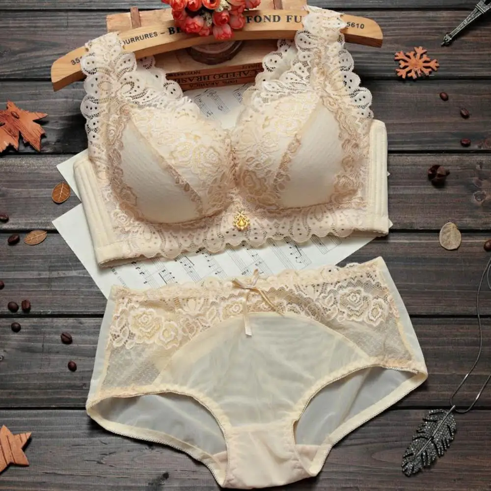 Хаки Slimgirl, женский кружевной комплект с бюстгальтером, пуш-ап, без косточек, дышащие наборы бюстгальтер+ трусы, сексуальное женское белье, большой размер, нижнее белье, чашечки A, B, C, D - Цвет: Хаки