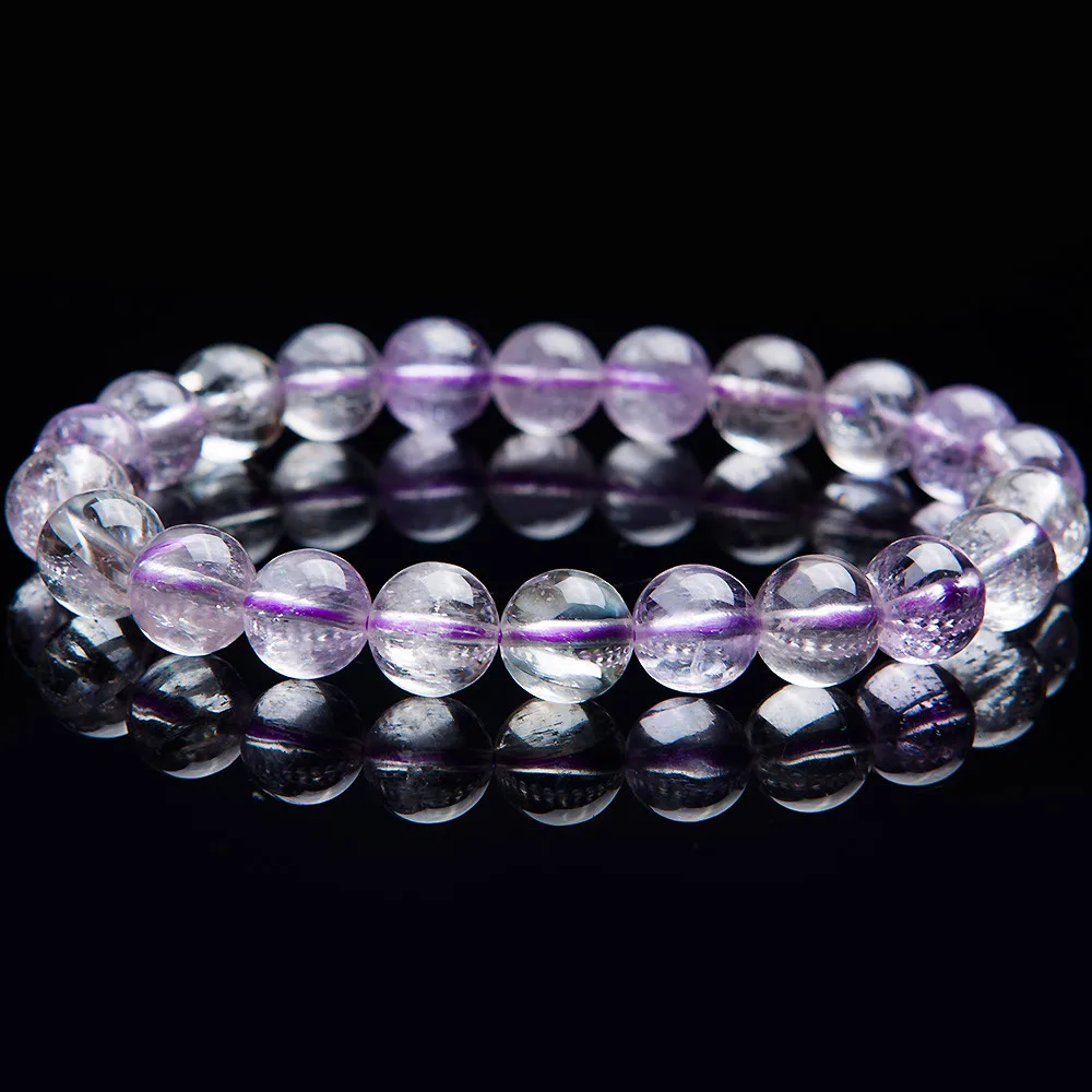 

100% натуральный фиолетовый Подлинная Kunzite Gemstone 9мм Прозрачный круглый кристалл кварца бусины Stretch браслет шарма Femme женщин