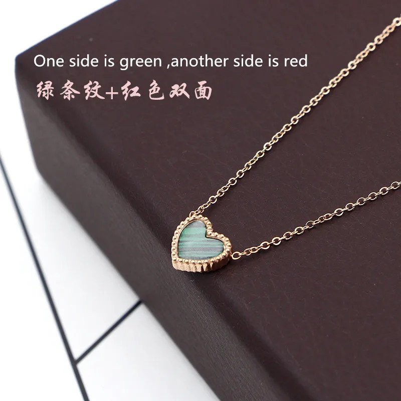 green and red YUN RUO розовое золото цвет двустороннее сердце кулон ожерелье для женщин Мода нержавеющая сталь ювелирные изделия подарок никогда не выцветает Прямая - Окраска металла: green and red