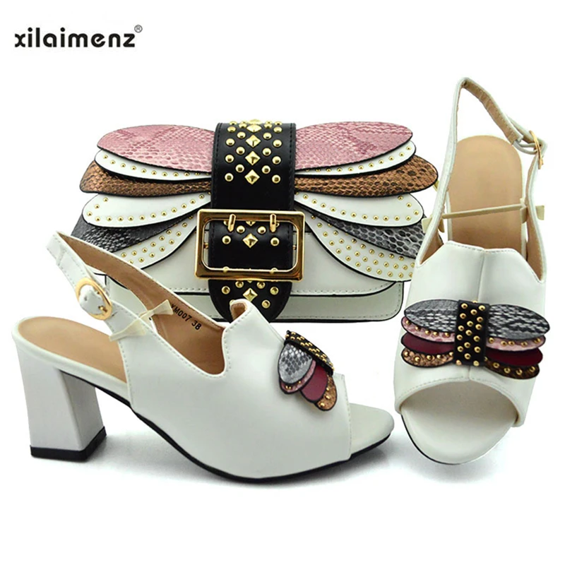 Хит продаж 2019 Новый Модный женский комплект из обуви и сумки белого цвета туфли