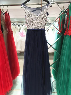 Navy Blue Ladybeauty Новые сексуальные роскошные длинные стильные платья Дорогой расшитый бусами тюль Платья для официальных мероприятий и вечеринок с кристаллами и жемчугом Длина в пол - Цвет: Navy Blue