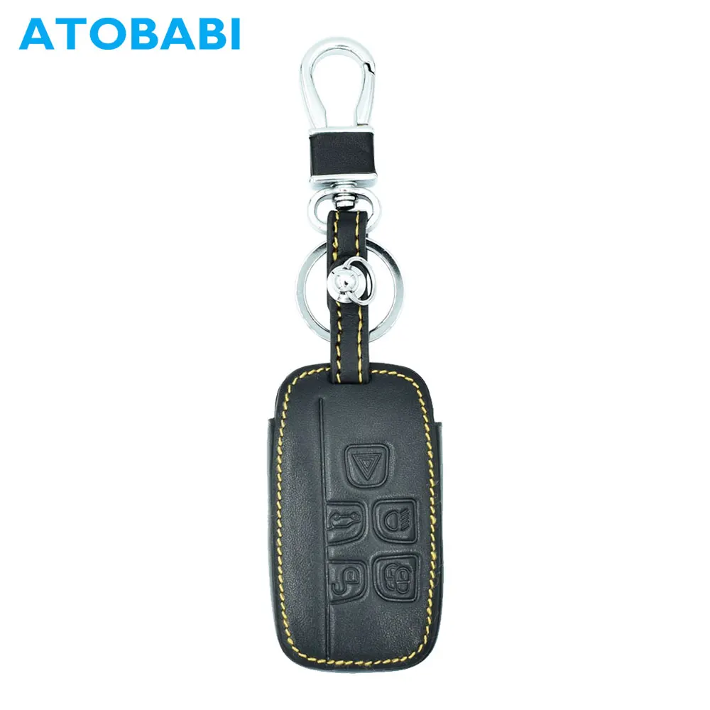 ATOBABI Real Leather Car Key Case Remote Fob Cover For Land Rover LR4 Discovery LR2 Range Sport Evoq Jaguar Smart Keychain | Автомобили и