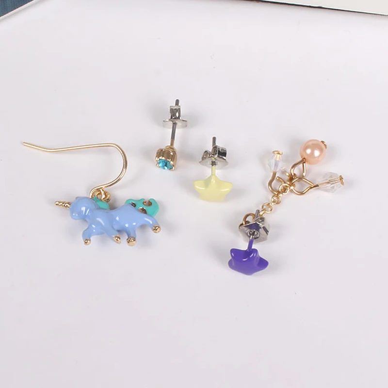 1 компл. Harajuku сплав эмаль аниме мультфильм розовый сине-белые Единорог звезда