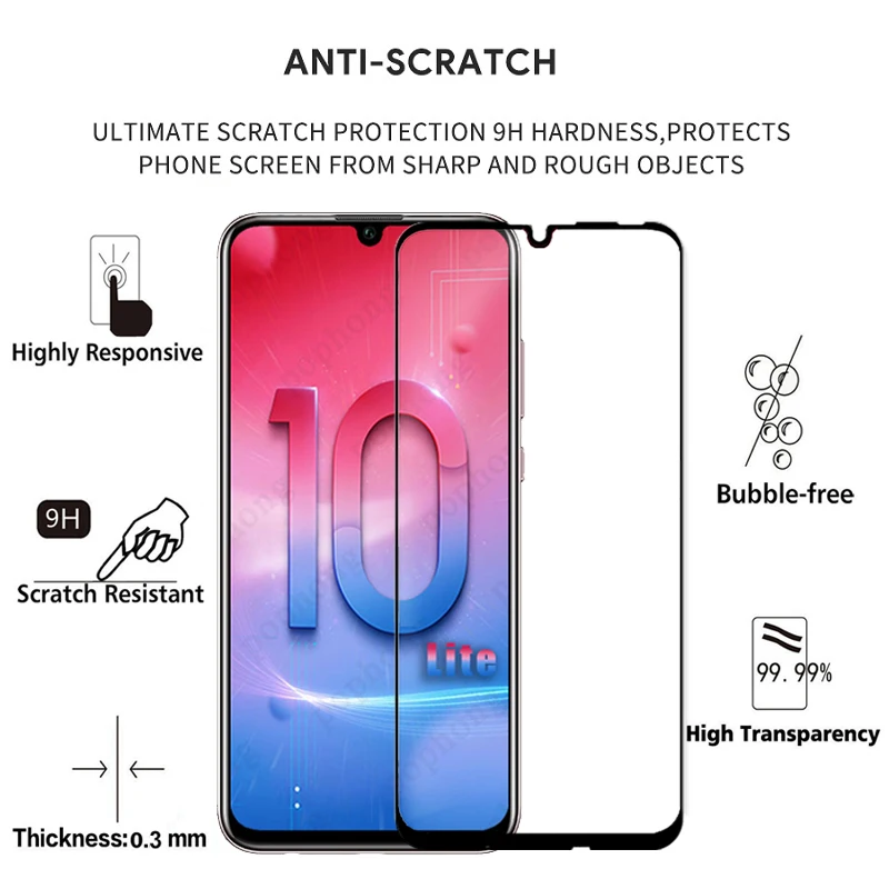 2 шт Полное покрытие закаленное стекло для huawei Honor 10 Lite защита экрана на Защитное стекло для HRY AL00 LX1 LX2