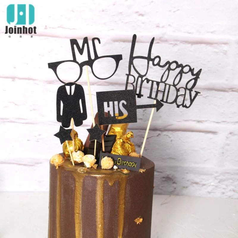 Черный mr. и mrs Топпер для торта С Днем Рождения украшения на день рождения торт
