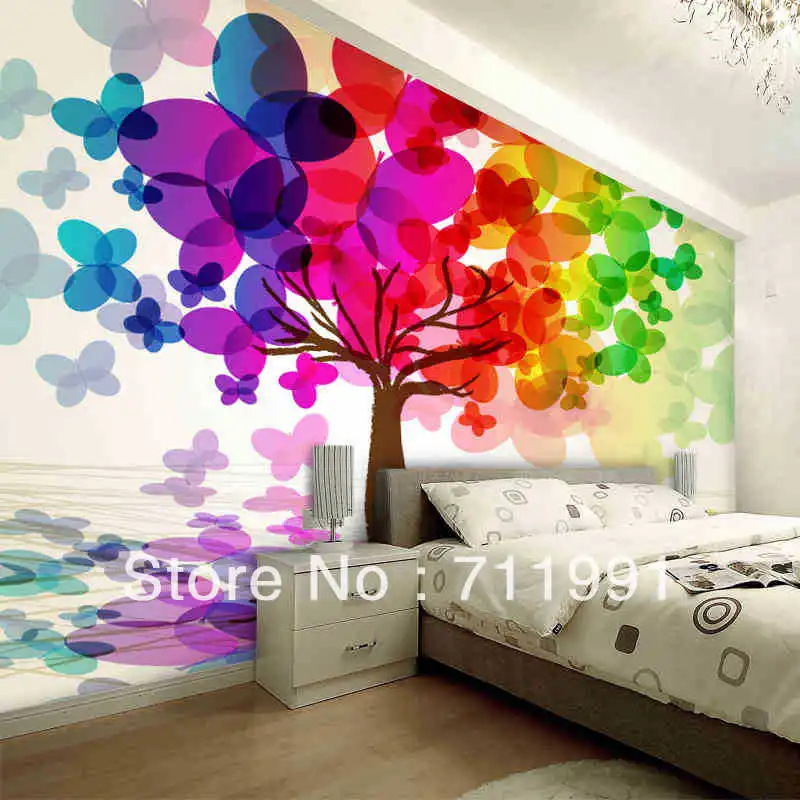 

Free shipping colorful abstract mural Dielian tree minimalist personality living room TV background wallpaper size customization
