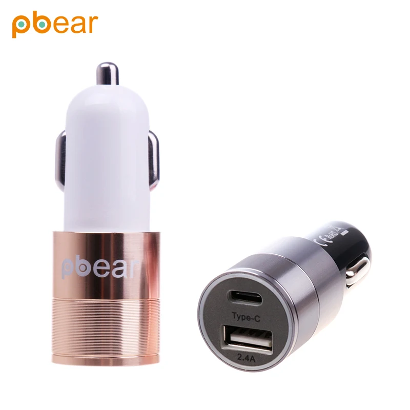 Pbear Type-C Double Ports USB 3.0 Auto Car Charger Universal Metal Fast Charging With C A Outputs For Smart Phone | Автомобили и
