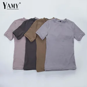 Женская хлопковая футболка с коротким рукавом, круглым вырезом и круглым вырезом