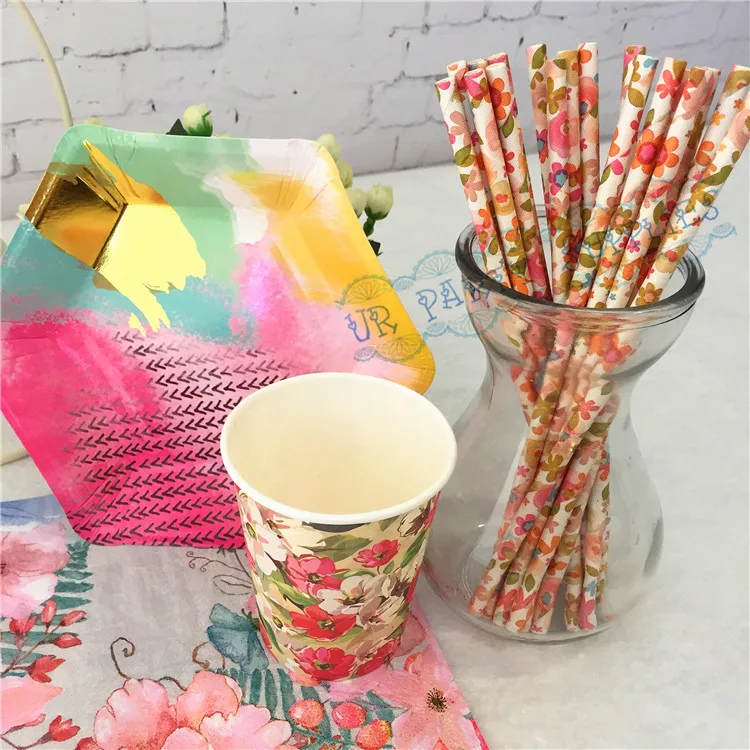 72 набора бумажных тарелок с Тропическими Цветами яркие цветочные чашки вечерние