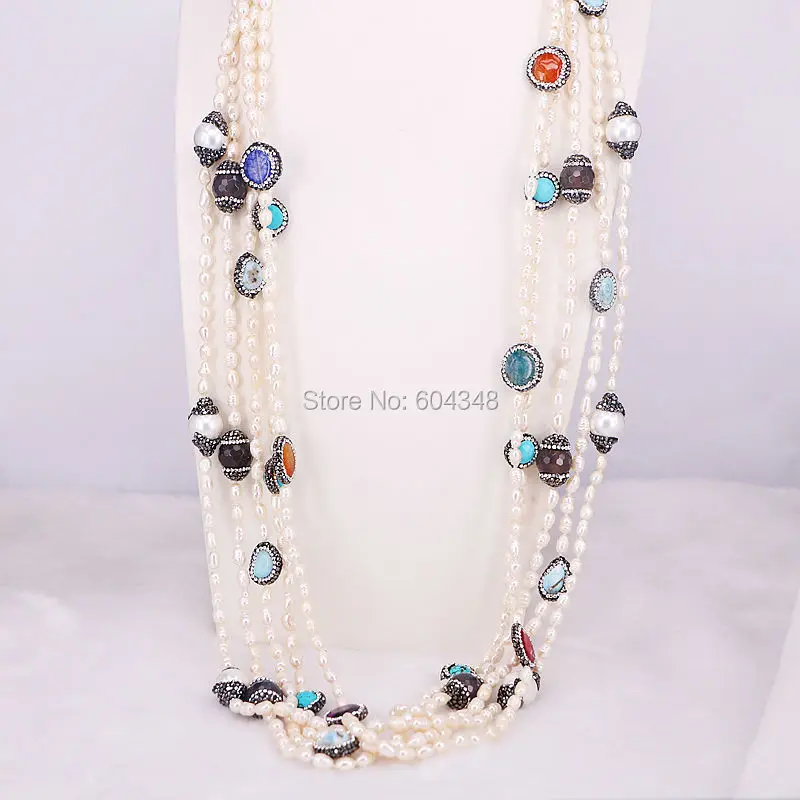 5 нитей новое модное ожерелье из натурального жемчуга с разноцветным кубическим