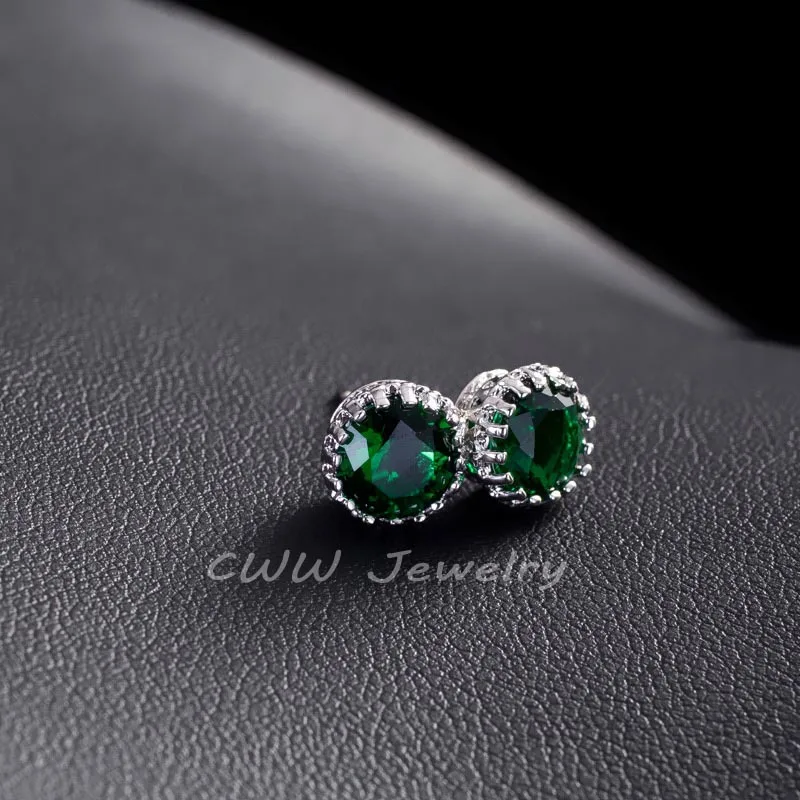 Green CWWZircons 11 цветов Мода круглый 8 мм белый AAA+ кубический цирконий большие серьги гвоздики для женщин и мужчин CZ030 - Окраска металла: Green