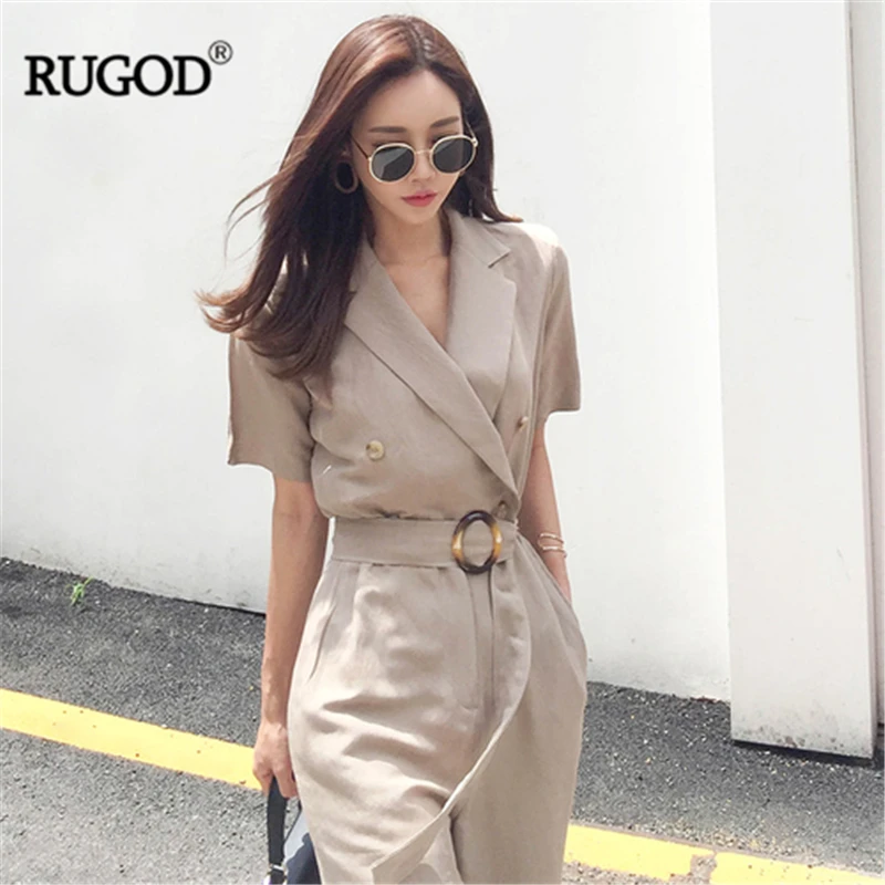 Женский офисный комбинезон RUGOD 2019 однотонный костюм с воротником брюки до