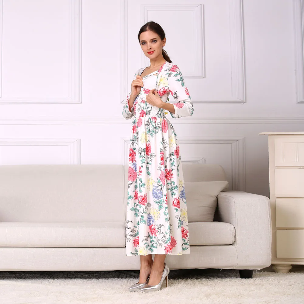 Emotion Moms NEW Floral Cotton Blend Maternity Clothes Lactation Dress Long Breastfeeding Dresses For Pregnant Women