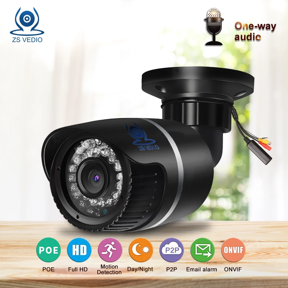 ZSVEDIO Surveillance Cameras POE IR Night Vision IP Camera Outdoor Alarm System CCTV Waterproof NVR Monitor Webcam | Безопасность и