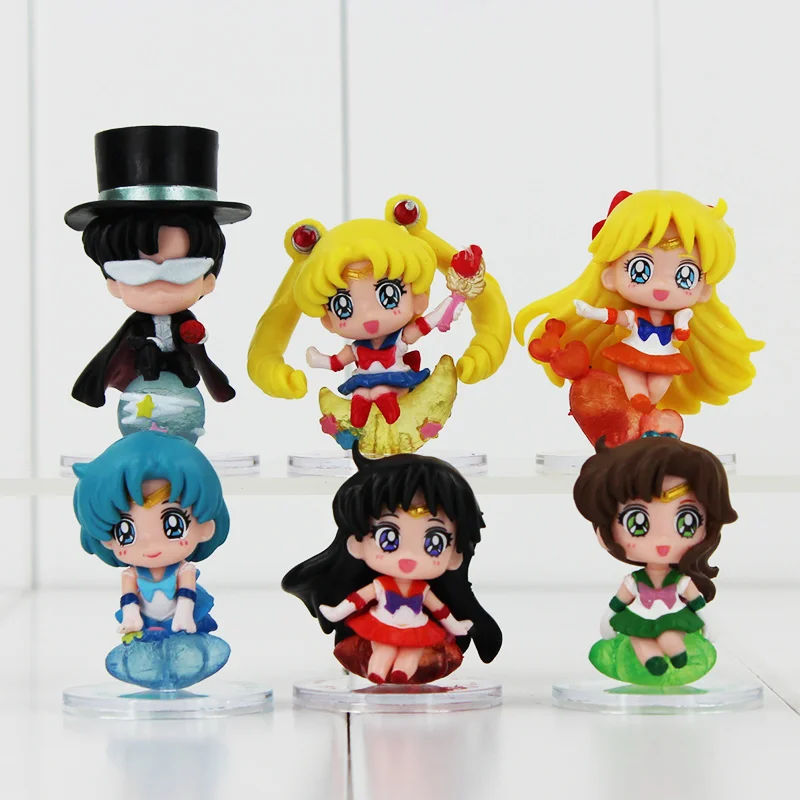 6 шт./компл. ПВХ Фигурки игрушки коллекционные модели кукол 5 ~ см|sailor venus|tuxedo maskfigure