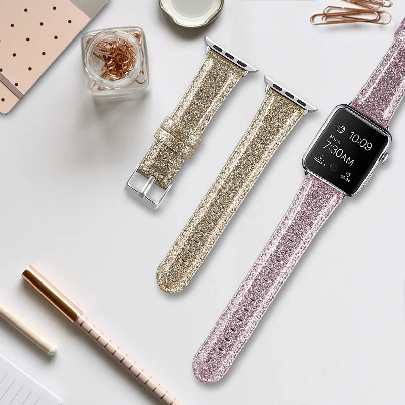 Ремешок Laforuta для Apple Watch 40 мм 44 кожаный браслет iWatch 42 38 блестящий мощный наручных часов