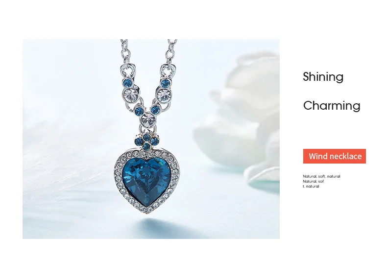 CDE кулон ожерелье украшено кристаллами от Swarovski Голубое сердце ожерелье цепочка Ювелирные изделия ошейники горный хрусталь ожерелье