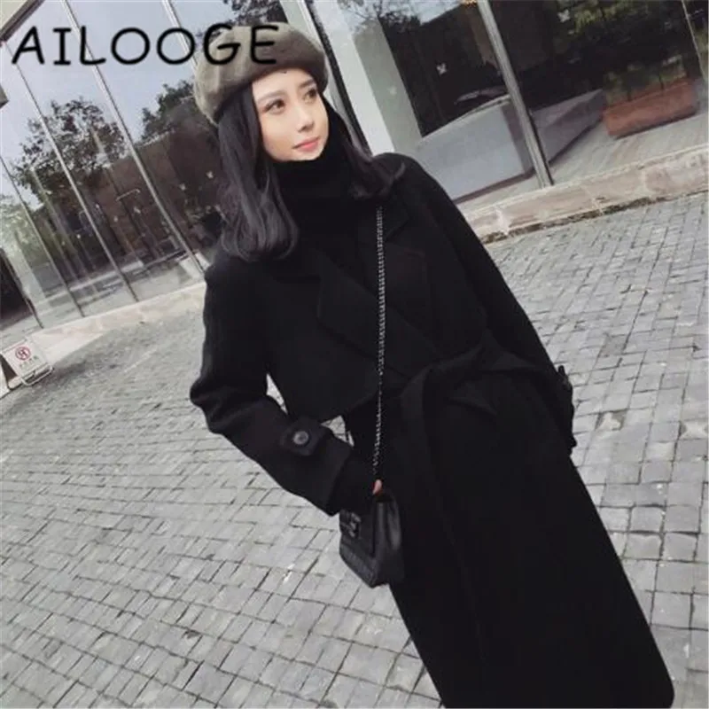 2018 зимнее шерстяное пальто женское двустороннее кашемировое длинное с поясом