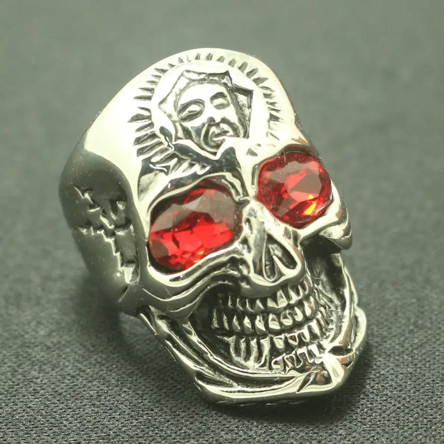 Men 316L Stainless Steel Cool Big Red Stone Punk Gothic Skull Hot Ring Free Shipping | Украшения и аксессуары