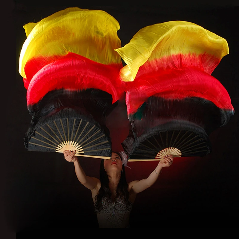 

Belly dance fans High quality 20 colors 100% silk veils dance fans bamboo ribs long Stage Performance Property props 180cm