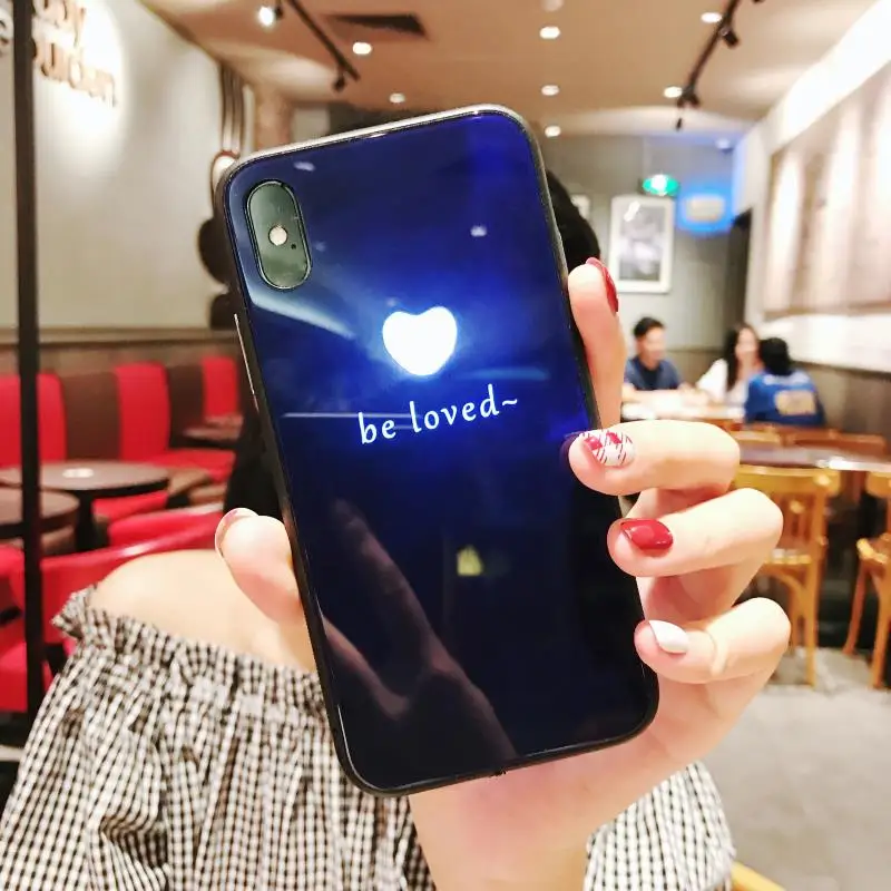 Tempered Glass Phone Case for iPhone 6 6s 7 8 Plus X have Led LOGO flash Luxury For Protective Cover |