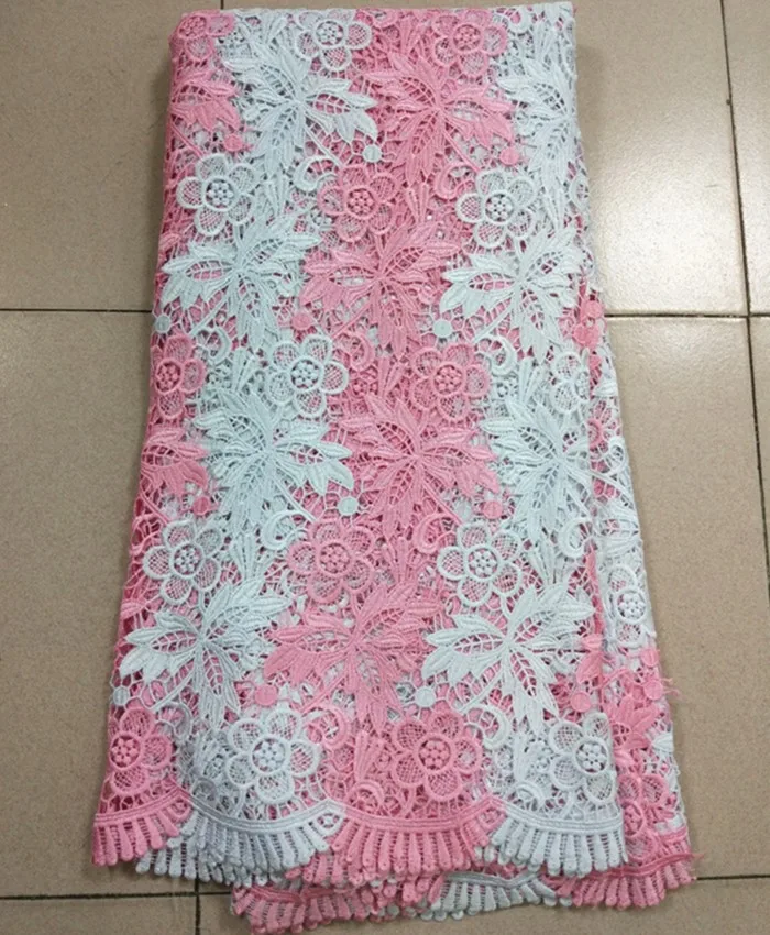 

5Yards/pc Hot sale fuchsia and yellow flower african water soluble lace embroidery french guipure lace fabric for dress BW61-4