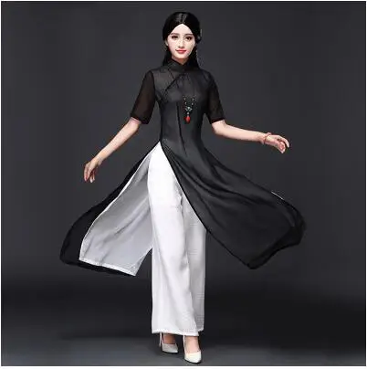 dress and pant Традиционное Вьетнам аозай Cheongsam Лето Восточный платье в китайском стиле Ципао платье и Штаны - Цвет: dress and pant
