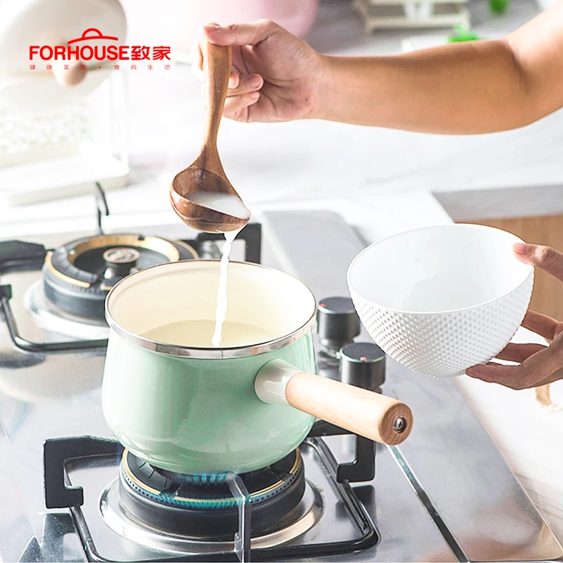 

Porcelain Enameled Milk Pot Non-stick MIni Soup Pot with Cover Induction Universal Stove Application Cookware
