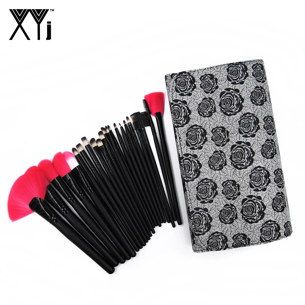 

22 Pcs/Set Makeup Brush Pro Make up Brushes Set For Face Foundation Powder Eyeshadow Eyebrown Lash Curler with Rose Pattern Bag