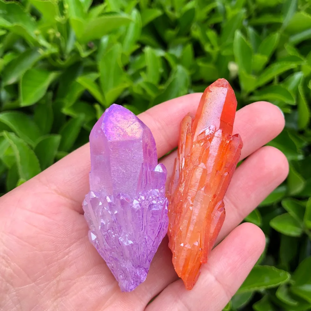 2 шт. красивый аура Кристалл кластер Ангел Аура титановый Кварцевый Потрясающие