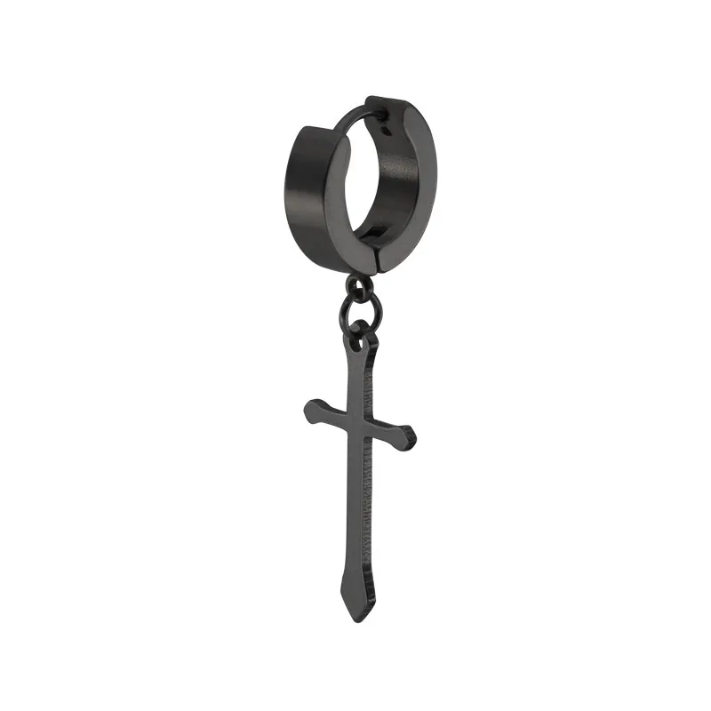 Cross 9 black 1 шт Панк Крест звезды кулон Круглые серьги для женщин Рок мужчин простые серьги-гвоздики из нержавеющей стали ювелирные изделия - Окраска металла: Cross 9 black