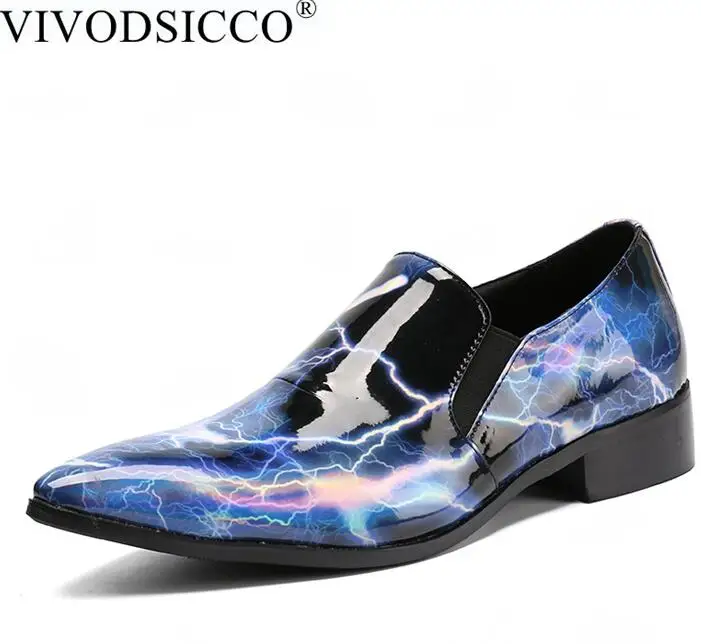 Королевский синий VIVODSICCO/Новинка; Мужские модельные туфли в деловом стиле; модные мужские свадебные туфли из натуральной лакированной кожи; Social Sapato; мужские оксфорды на плоской подошве - Цвет: Королевский синий