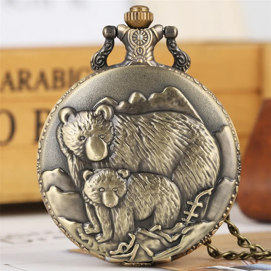 Футболки для мамы и ребенка полярный медведь Дисплей кварцевые карманные часы