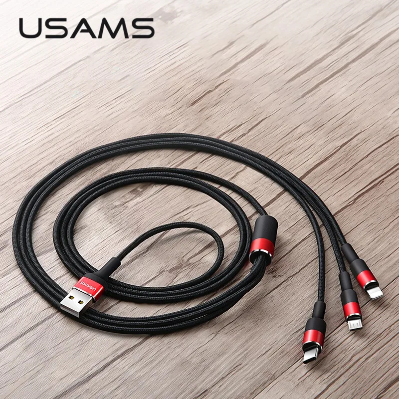 3 в 1 Кабели для мобильных телефонов USAMS usb кабель c samsung нейлоновый Micro зарядки iPhone x