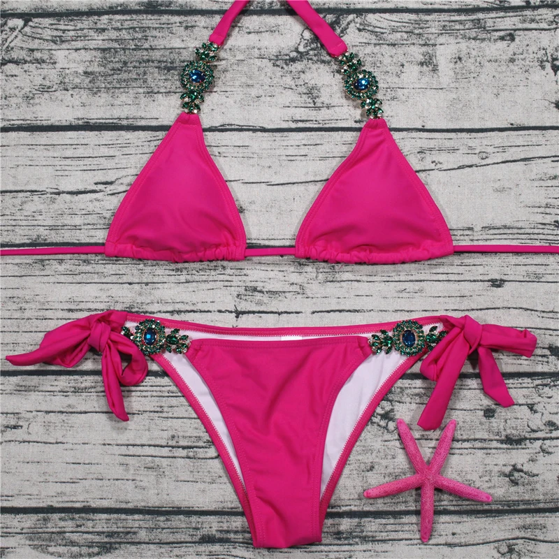 2018 New Candy Color Bikini Set Women Retro diamond Low Waist Swimwear Push Up Bathing Suit Sexy Brazilian |