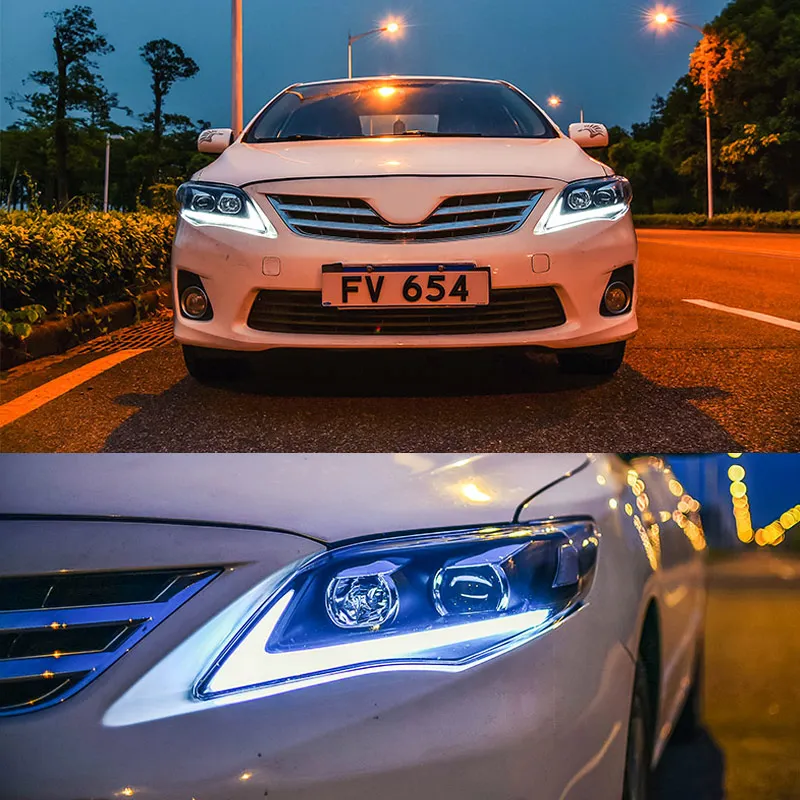 Головной светильник в сборе для Toyota Corolla 2011 2012 2013 левая и правая сторона с светодиодный ходовой светильник DRL и желтым поворотным сигналом