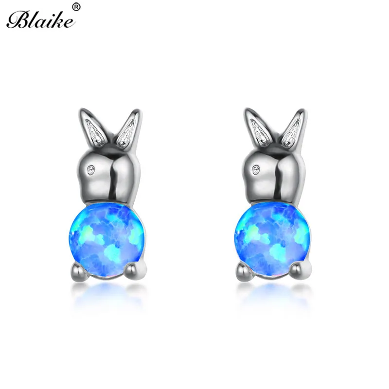 Женские круглые серьги из серебра серьги-гвоздики в форме кроликов пробы с