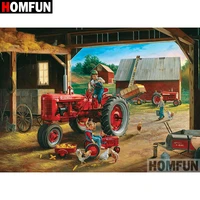 homfun 5d diy diamond painting full squareround drill tractor landscape embroidery cross stitch gift home decor gift a08988