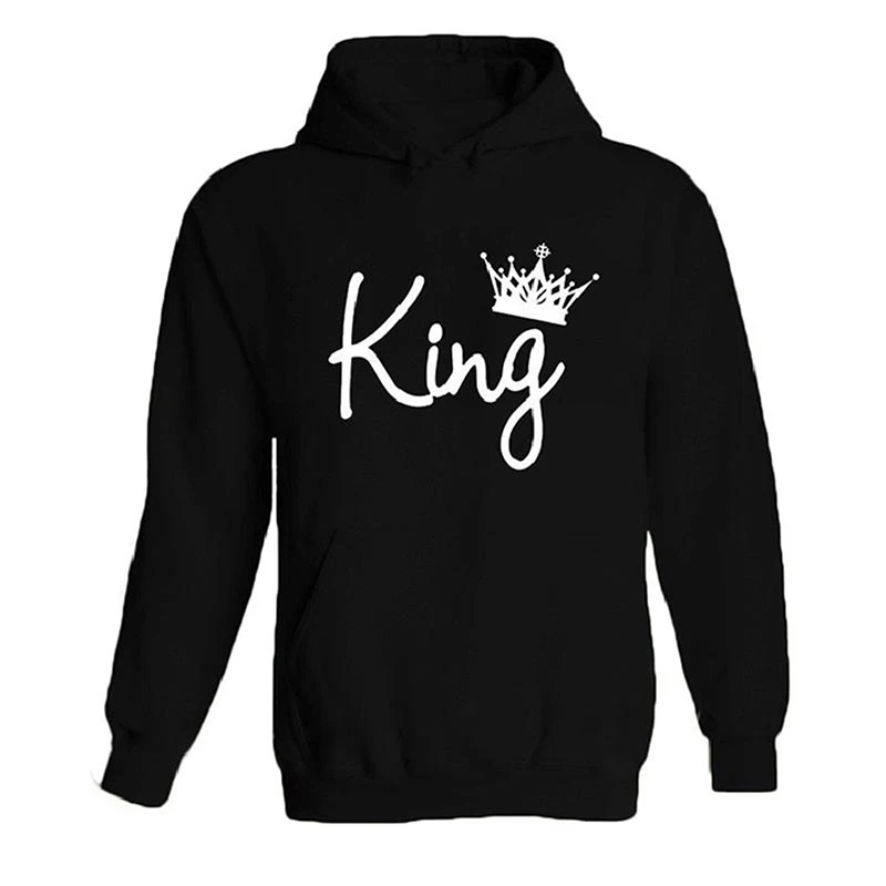 Женская и мужская толстовка с капюшоном King Queen черная надписью пуловер для